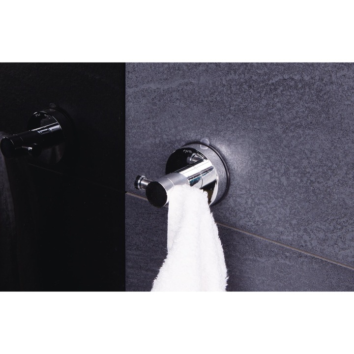 Cuier baie cu ventuză, Ridder, crom, 2 agatatoare, 6.5x6.5x7cm