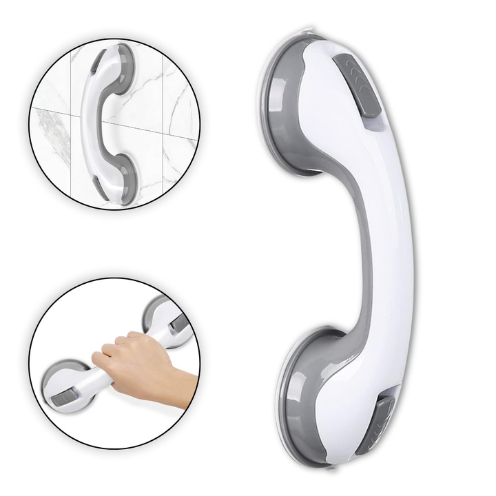 Maner de Siguranta LuckyLu cu Ventuze, 30x9cm, alb-gri