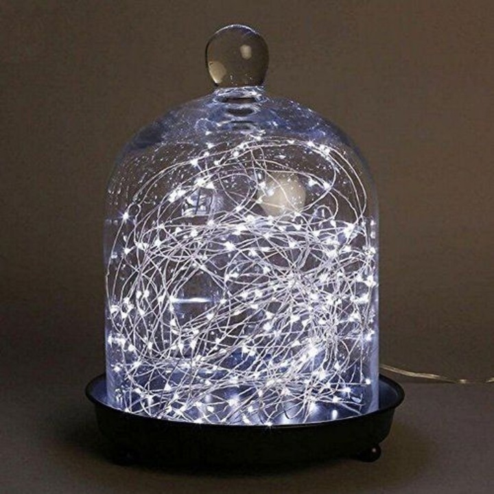 Instalatie de Craciun Liniara Flippy, 50 LED-uri, Alb Rece, 5m, Telecomanda, Fir Cupru