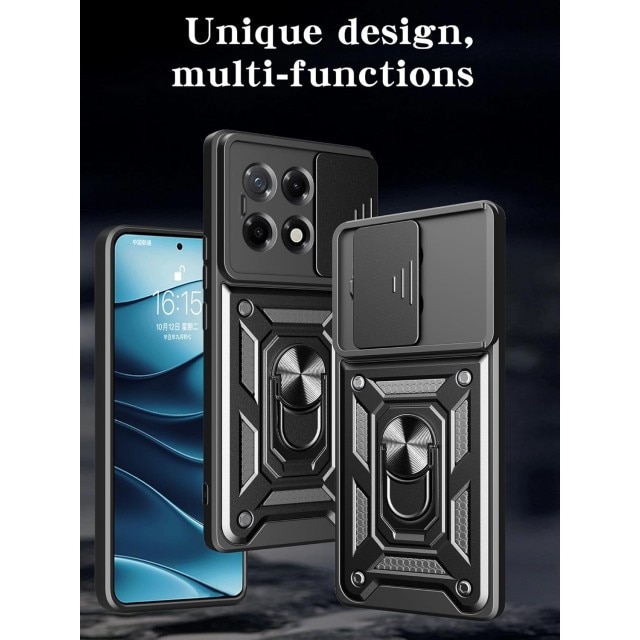 Husa Spate Upzz® Camshield Compatibila Cu Honor X5c Plus, Protectie La Camere, Inel Metalic, Stand - Blue