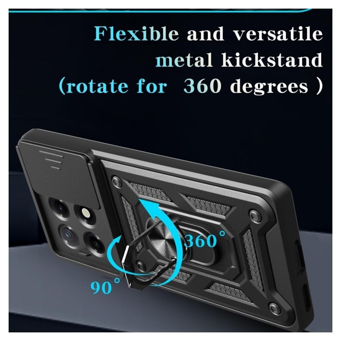 Husa Spate Upzz® Camshield Compatibila Cu Honor X5c Plus, Protectie La Camere, Inel Metalic, Stand - Blue