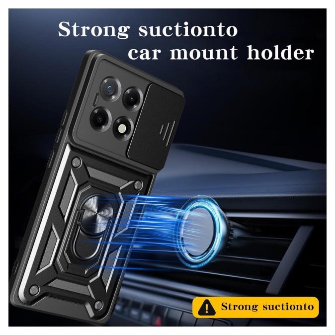 Husa Spate Upzz® Camshield Compatibila Cu Honor X5c Plus, Protectie La Camere, Inel Metalic, Stand - Blue