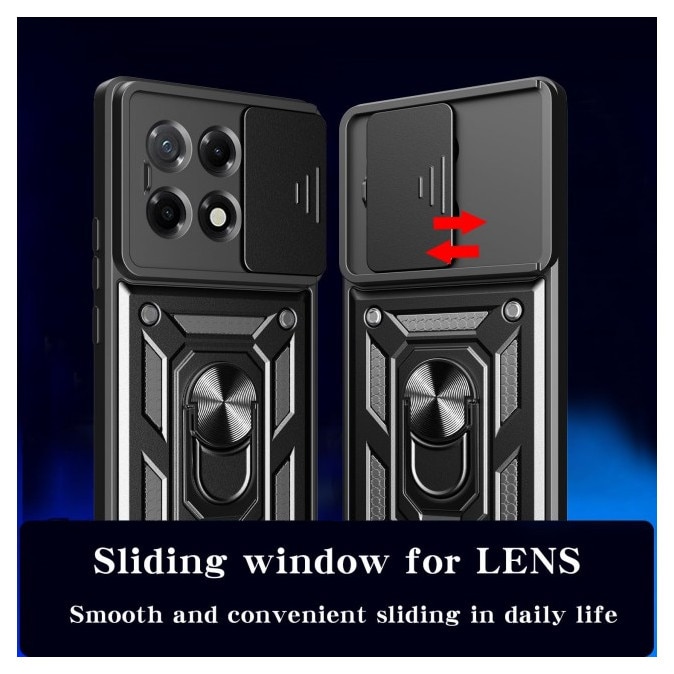 Husa Spate Upzz® Camshield Compatibila Cu Honor X5c Plus, Protectie La Camere, Inel Metalic, Stand - Blue