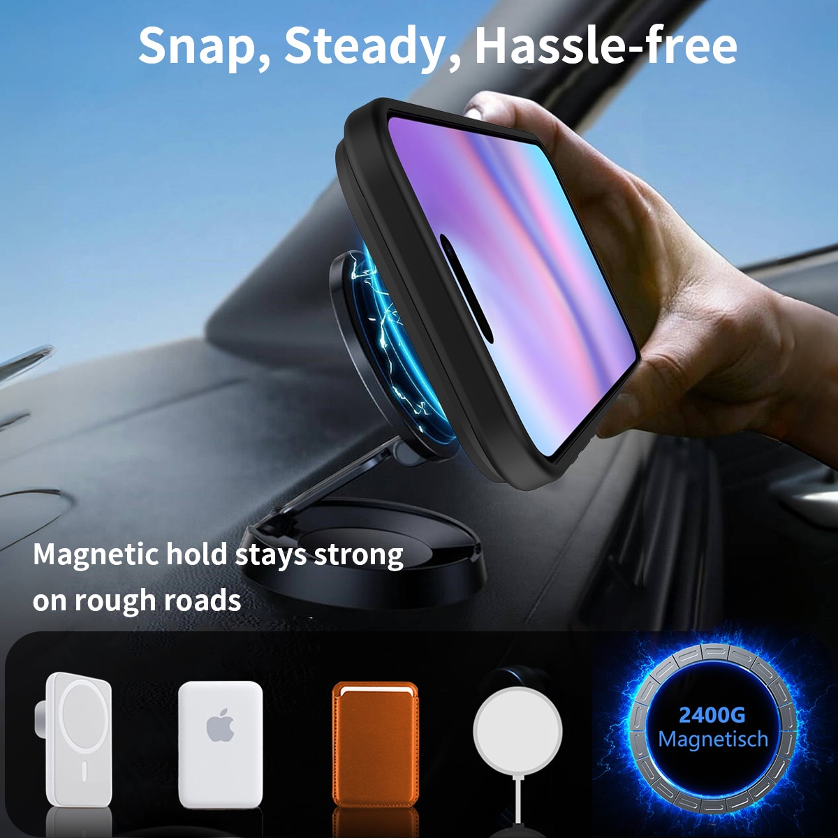Husa de protectie pentru iPhone 17 Air, Omelivon, MagSafe, cu Suport ajustabil, Margini ridicate pentru protectia ecranului, Anti-Soc, Decupaje Precise, Incarcare Wireless, Spate Semitransparent, Negru