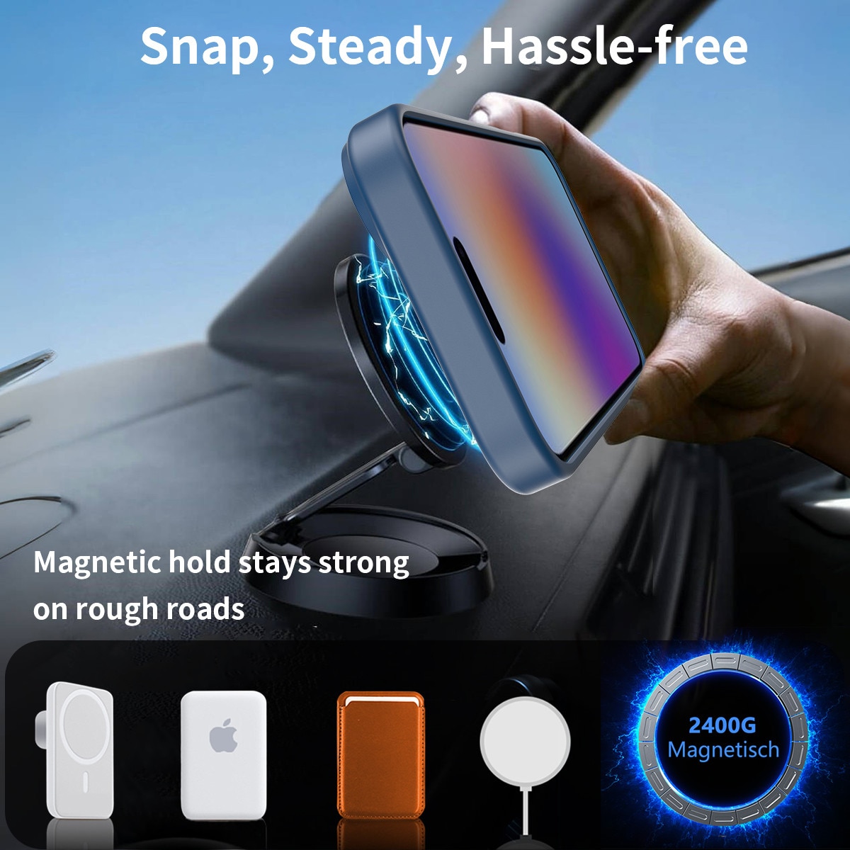 Husa de protectie pentru iPhone 17, Omelivon, MagSafe, cu Suport ajustabil, Margini ridicate pentru protectia ecranului, Anti-Soc, Decupaje Precise, Incarcare Wireless, Spate Semitransparent, Albastru