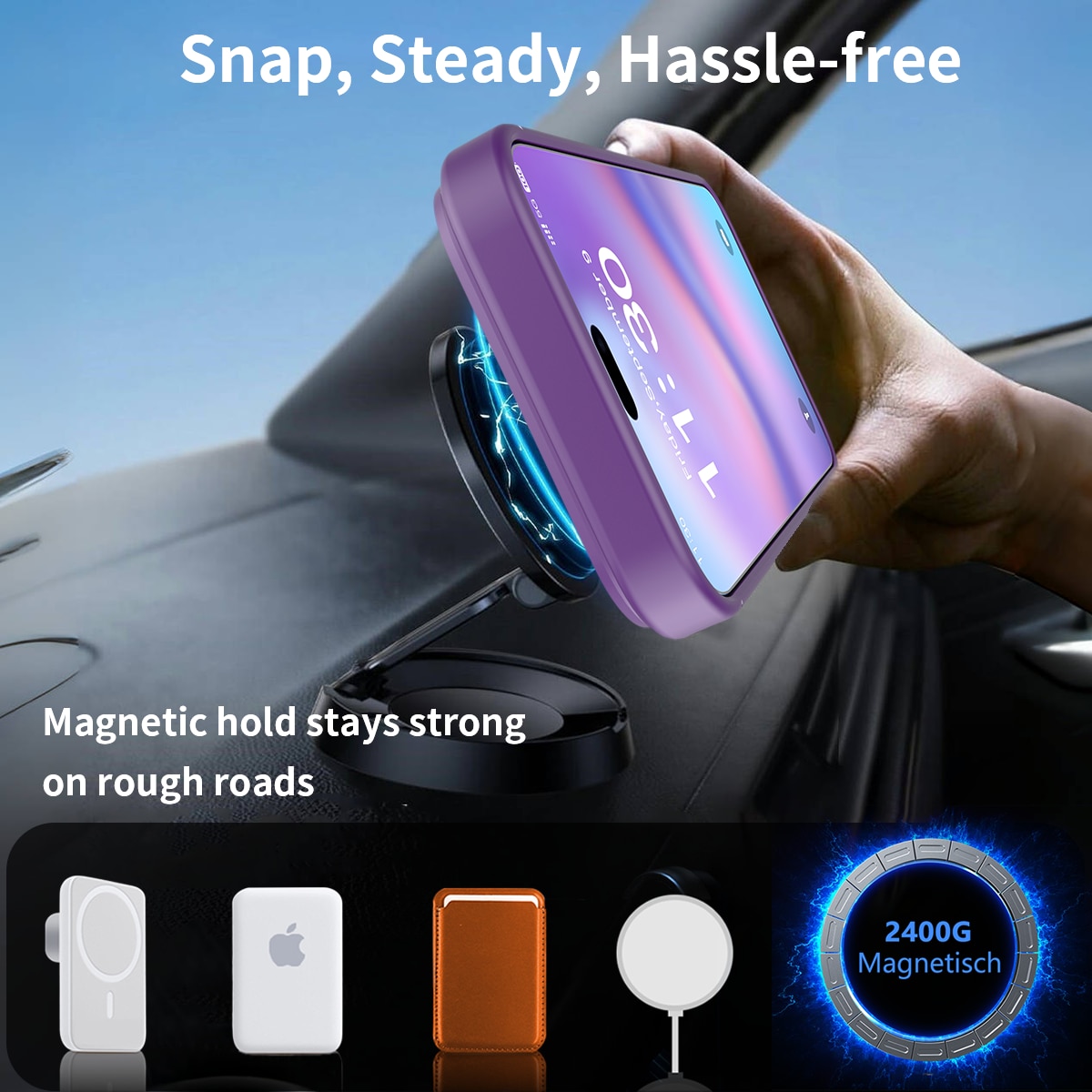 Husa de protectie pentru iPhone 17 Pro Max, Omelivon, MagSafe, cu Suport ajustabil, Margini ridicate pentru protectia ecranului, Anti-Soc, Decupaje Precise, Incarcare Wireless, Spate Semitransparent, Violet inchis