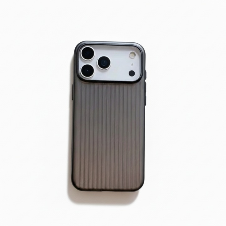 Husa Premium pentru iPhone 17 PRO, Policarbonat Dur (PC), Functie MagSafe, Mata High-Quality, Dungi 3D Metalice, Ultra Slim, Anti-Soc, Protectie Spate, Neagra