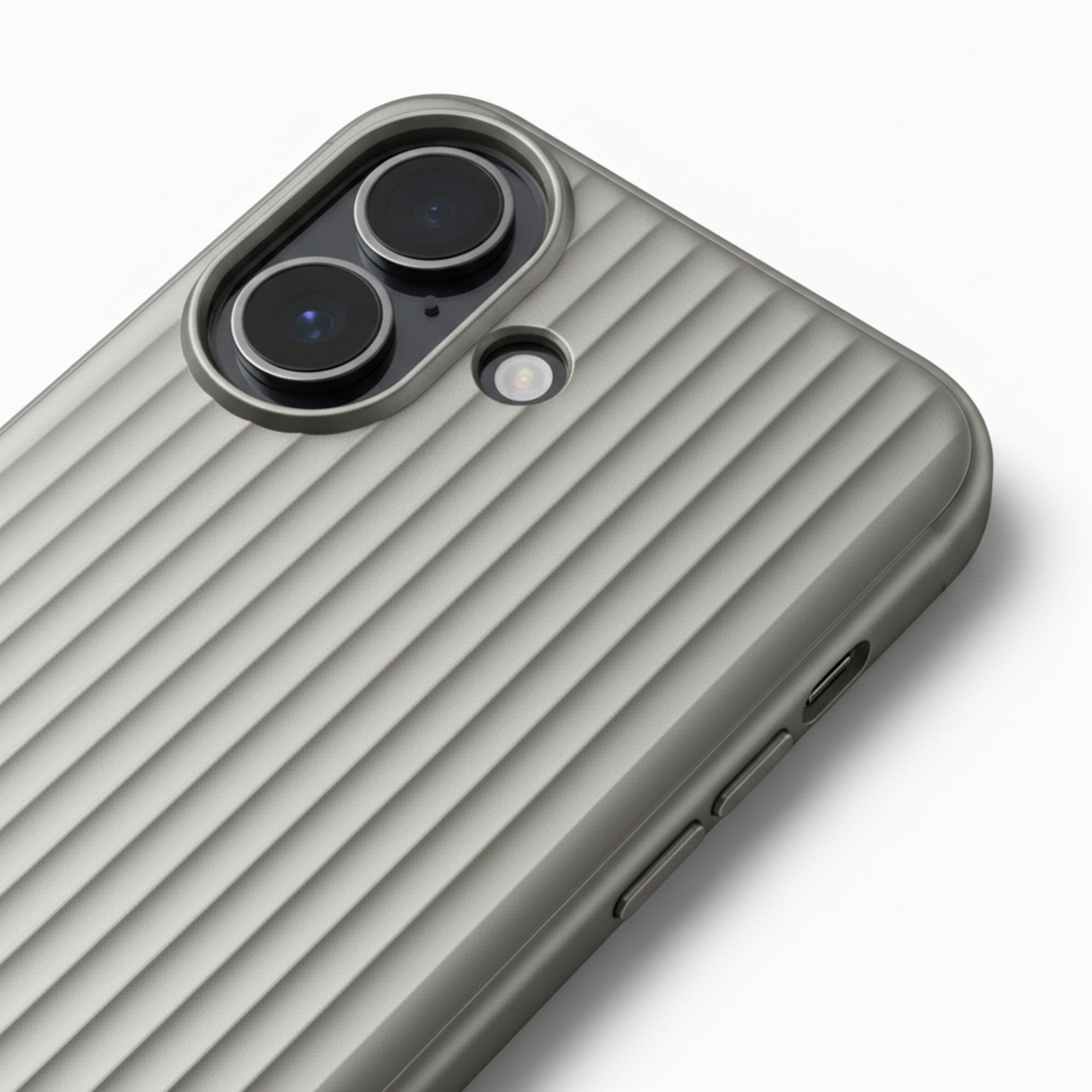 Husa Premium pentru iPhone 17, Policarbonat Dur (PC), Functie MagSafe, Mata High-Quality, Dungi 3D Metalice, Ultra Slim, Anti-Soc, Protectie Spate, Gri (Titanium Silver)