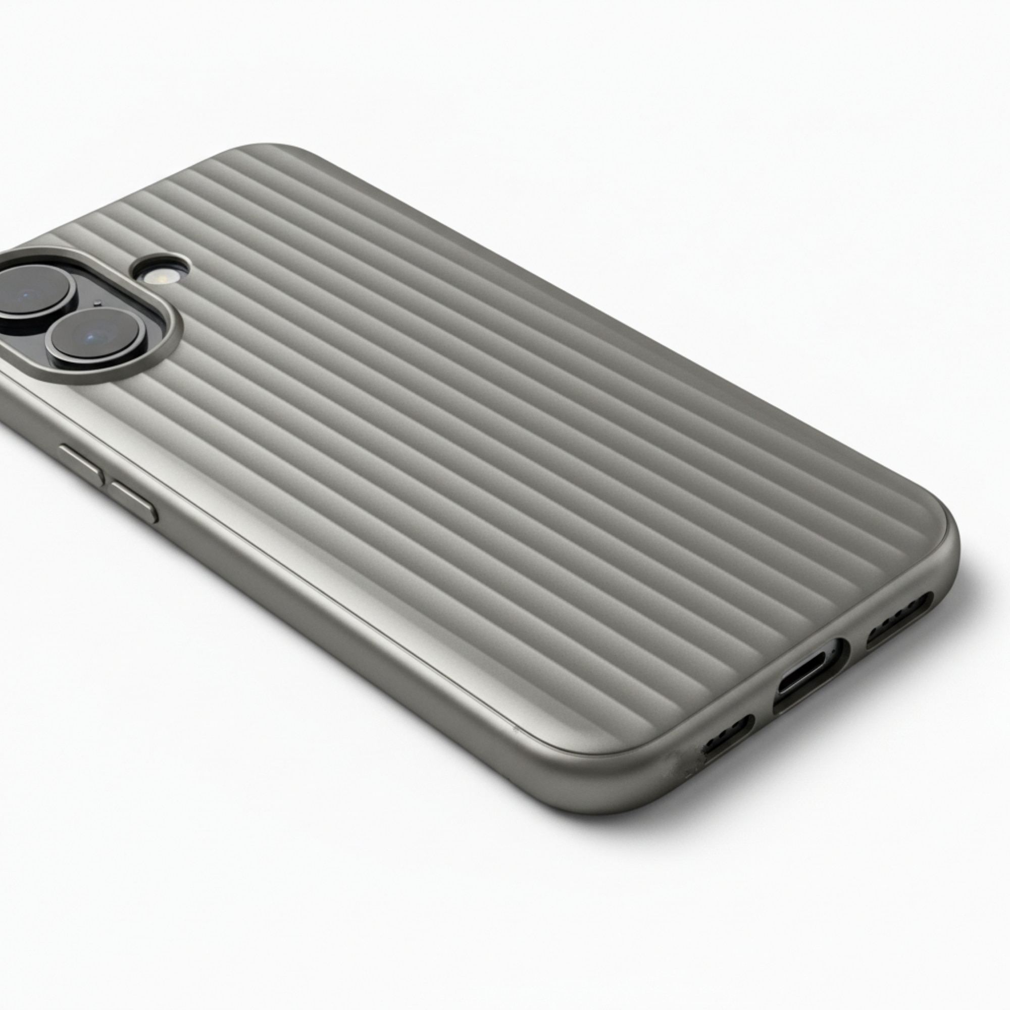 Husa Premium pentru iPhone 17, Policarbonat Dur (PC), Functie MagSafe, Mata High-Quality, Dungi 3D Metalice, Ultra Slim, Anti-Soc, Protectie Spate, Gri (Titanium Silver)