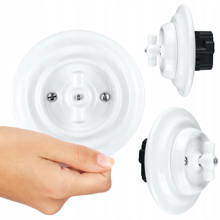 Comutator rotativ ceramic DPM, alb, montaj sub tencuială, design retro, stil loft