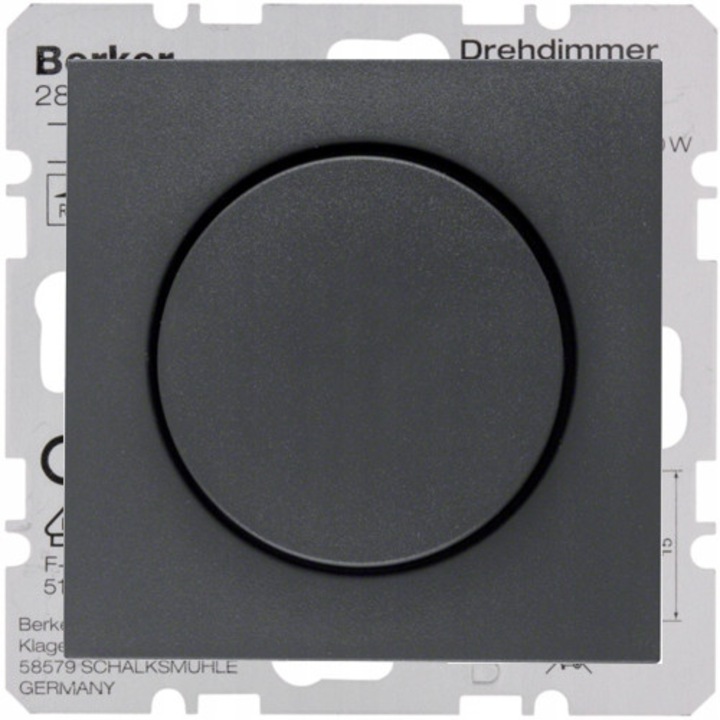 LED fényerőszabályzó Berker, központi mechanizmus, matt antracit, 3-100W LED, 20-500W halogén