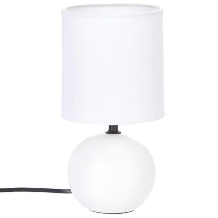Timeo asztali lámpa, Atmosphera Créateur d'intérieur, gömb alakú, matt felület, hálózati tápellátás, E14, 60W, átmérő 13 cm, magasság 24.5 cm, kőedény anyag és textil lámpaernyő, fehér színű