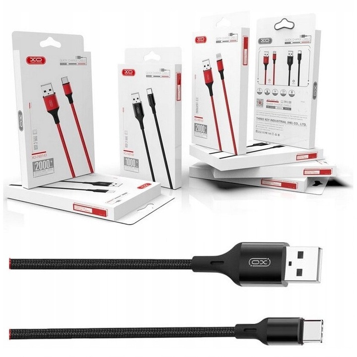 Cablu USB-C XO NB143, 2m, 2A, Negru, Quick Charge