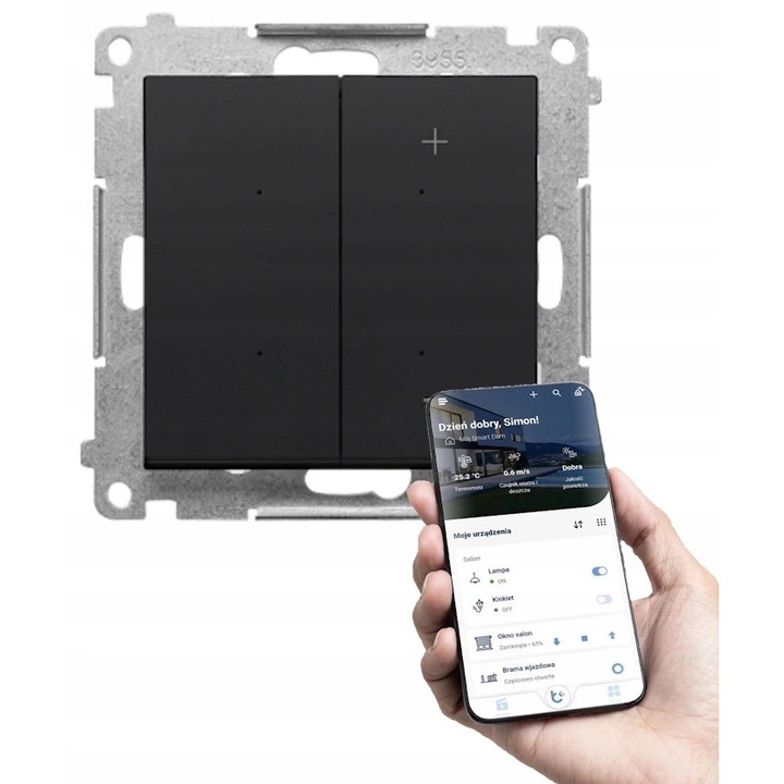 Dimmer Simon 55 RGBW 12-24V Wi-Fi, matt fekete, 75x75x39mm, süllyesztett szerelés