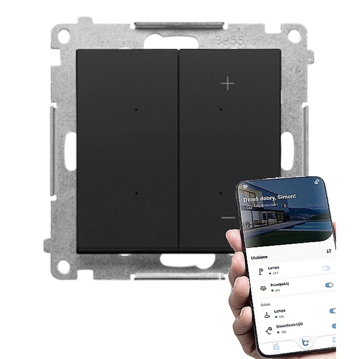 Dimmer LED Wi-Fi Simon 55, matt fekete, 12-24V, 120W