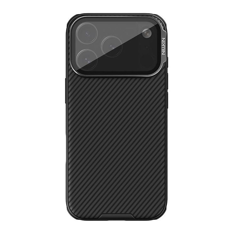 Husa telefon compatibila cu iPhone 17 Pro, Plastic + Sticla, Antisoc, Decupaje precise, Negru