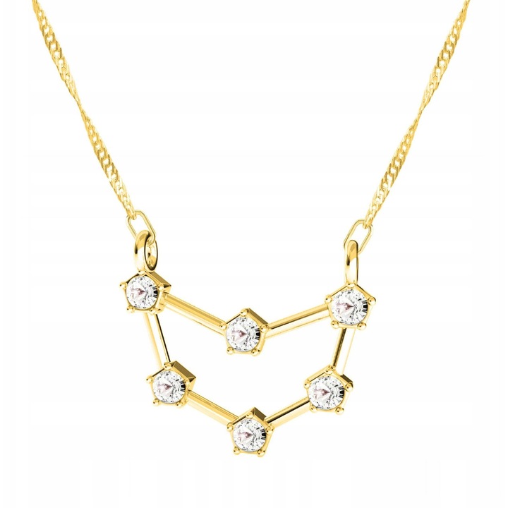 Colier, Larezo, Auriu, Fabricat Din Argint Cu Titlul 925, Semnul Zodiacal Capricorn, Ideal Pentru Cadou, Ambalaj Elegant Inclus. Calitate Superioara