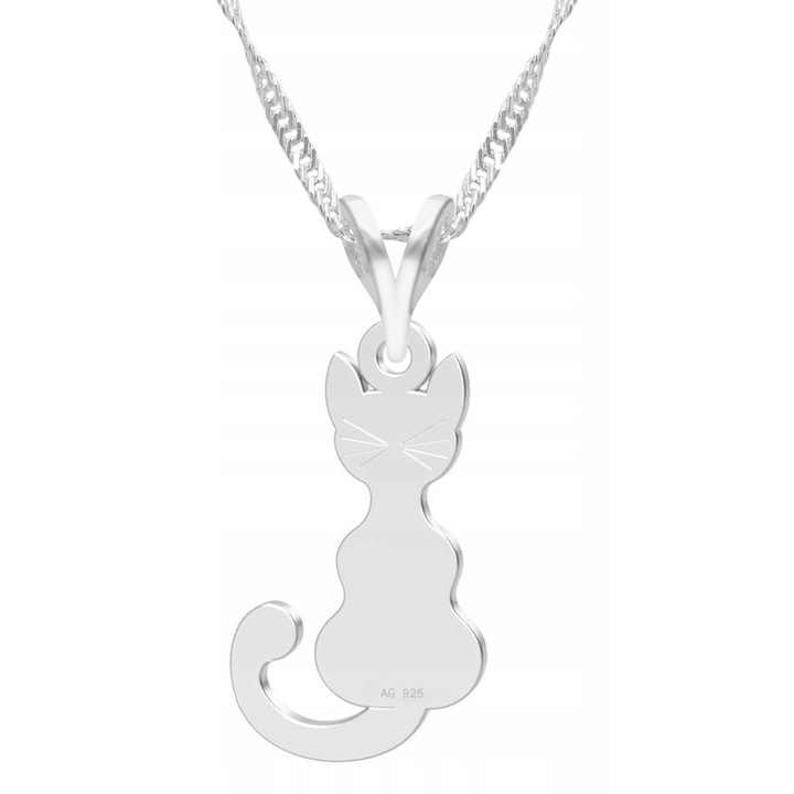 Colier, Larezo, Argintiu, Fabricat Din Argint 925, Pisica, Pui De Pisica, Ideal Pentru Cadou, Ambalaj Elegant Inclus. Calitate Superioara