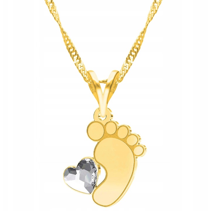 Colier, Larezo, Auriu, Fabricat Din Argint De 925, Picior De Bebelus, Ideal Pentru Cadou, Ambalaj Elegant Inclus. Calitate Superioara