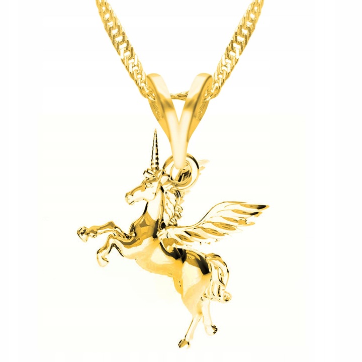 Colier, Larezo, Auriu, Fabricat Din Argint Cu Titlul 925, Unicorn, Ideal Pentru Cadou, Ambalaj Elegant Inclus. Calitate Superioara