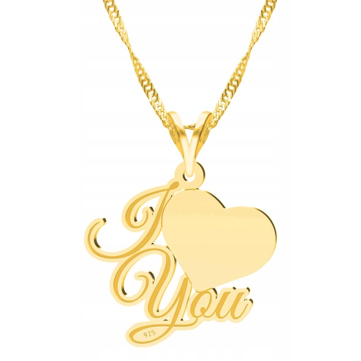 Colier, Larezo, Auriu, Fabricat Din Argint Cu Titlul 925, Inscriptie „Te Iubesc”, Ideal Pentru Cadou, Ambalaj Elegant Inclus. Calitate Superioara