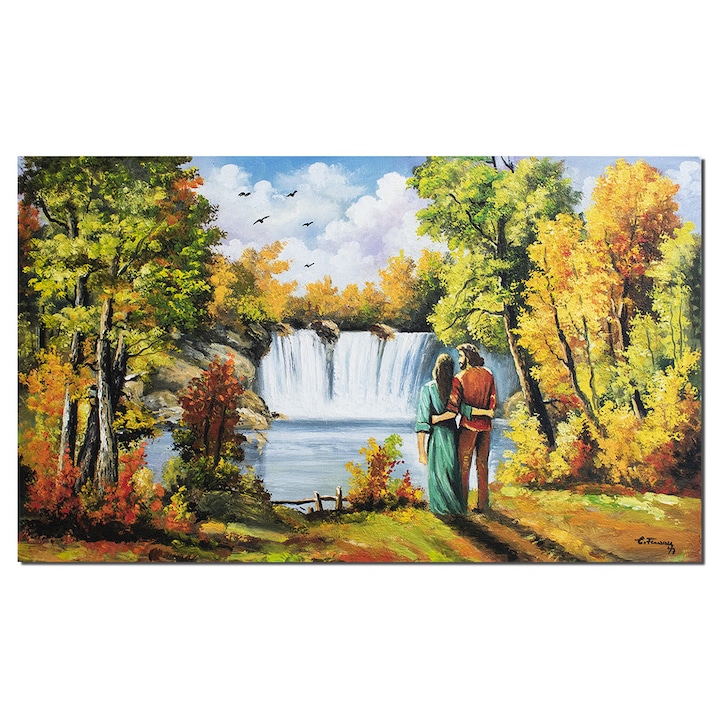 Tablou indragostiti pictat manual, Impreuna pentru totdeauna, 100x60cm ulei pe panza, Constantin Feraru