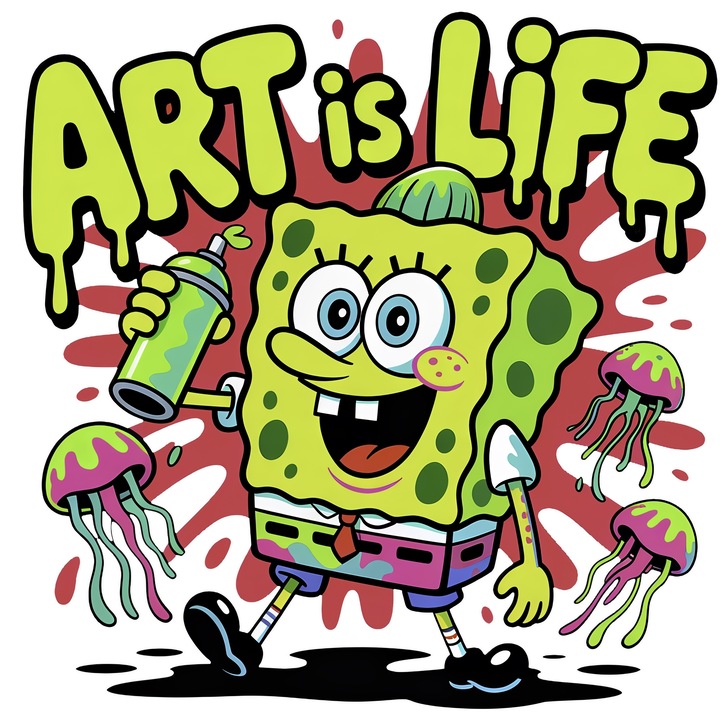 Sticker Adeziv Cu SpongeBob – Zambetul Aventurii Pixelat Curajos – Aventura, Copii si Magie, cu Margini Albe, PVC Vinyl 90CM
