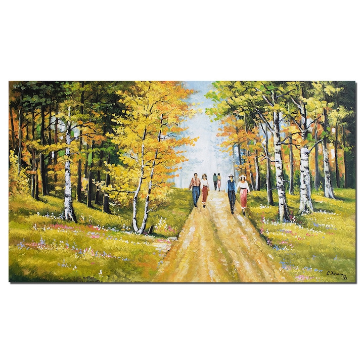 Tablou perechi indragostiti pictat manual, Pe cararea iubirii, 100x60cm ulei pe panza, Constantin Feraru