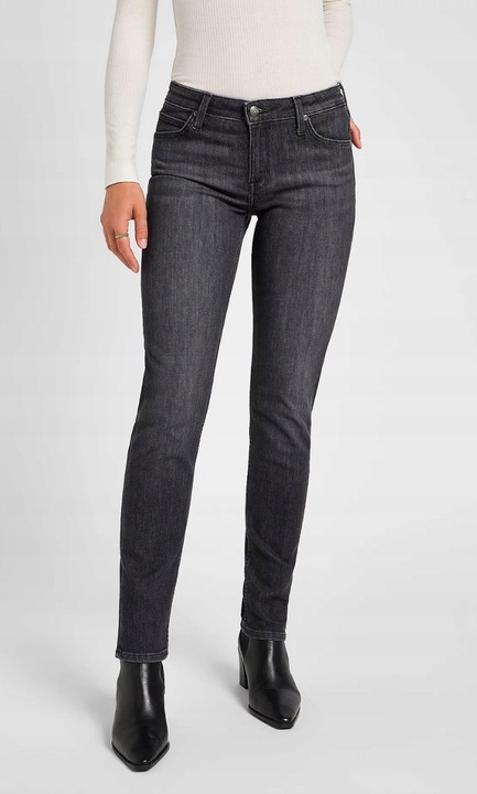 Blugi dama, Lee, ELLY, slim fit, gri, bumbac, talie medie, negru, W32-L31 US