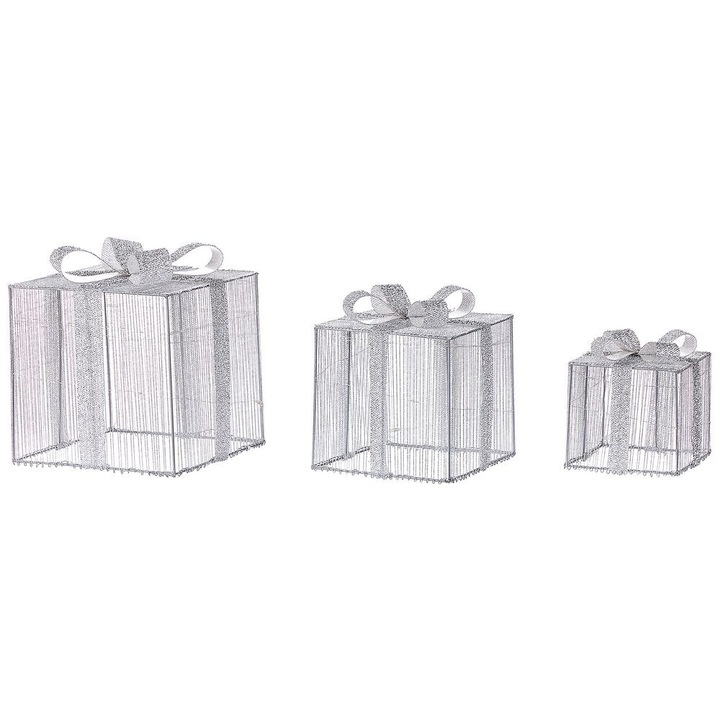 Set de 3 figurine de Crăciun Beliani cu LED argintiu 25x25x25cm