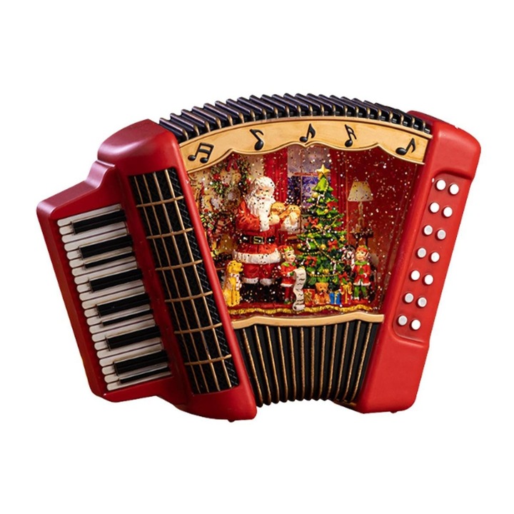 Cutie muzicală de Crăciun, glob de nea cu acordeon, dimensiuni 23, 5x6, 3x18, 5cm, multicolor
