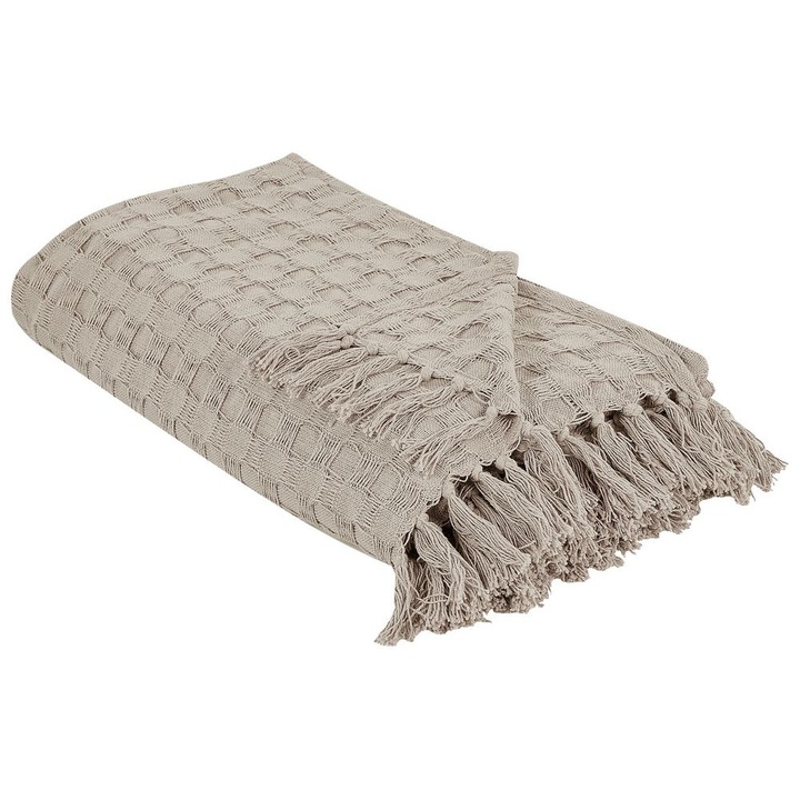 Patura de pat Beliani Bere Bumbac 220x240cm Gri Taupe, Franjuri