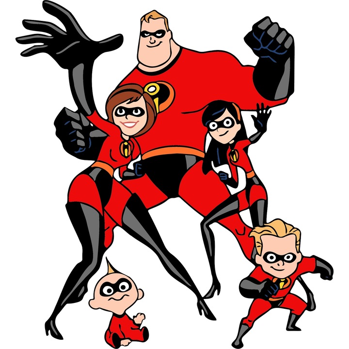 Sticker Adeziv Cu The Incredibles Elastigirl Aventuri Cu Familie Puteri Extraordinare Curaj si Joaca, cu Margini Albe, PVC Vinyl 10CM