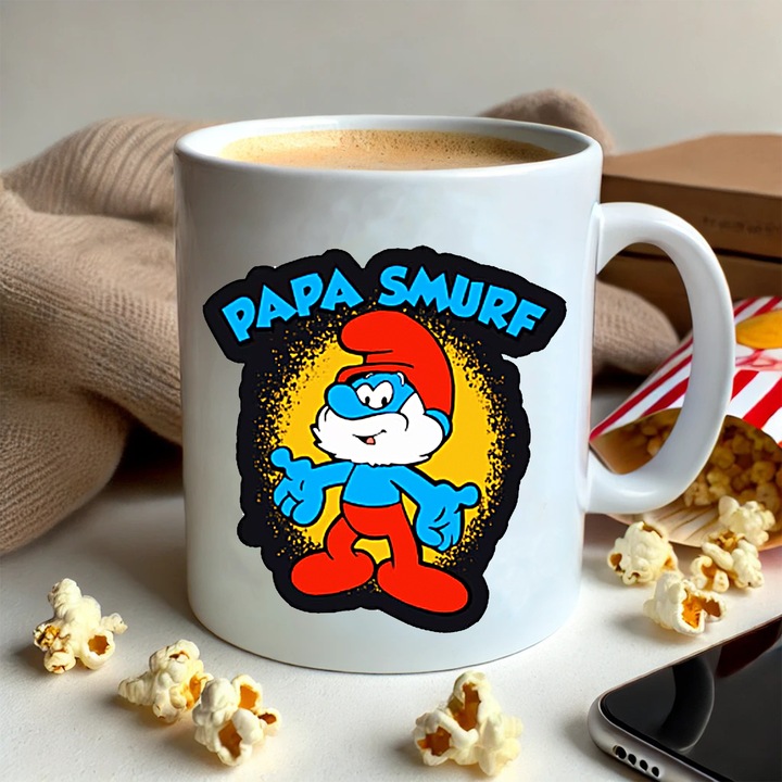 Cana personalizată, Strumfi, Papa Strumf, 300 ml, alb lucios