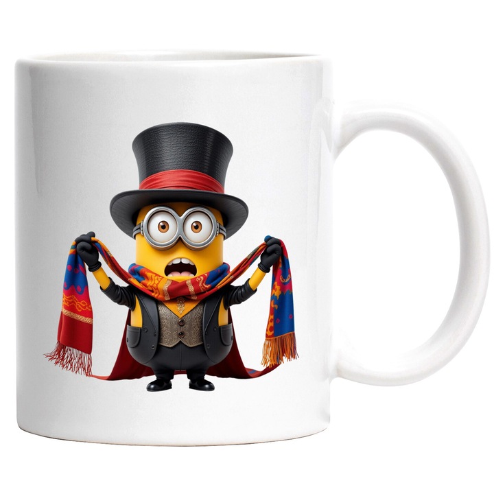 Cana Cu Minion Marea Aventura cu Puf De Praf, Curaj si Joaca, Ceramica, 330ML, Cu Maner si Interior Alb