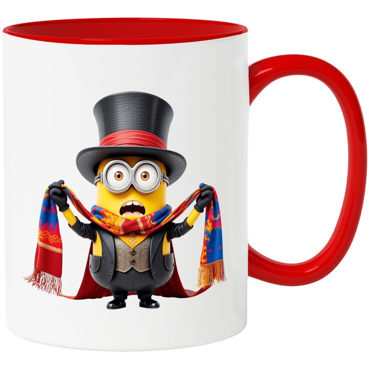 Cana Cu Minion Marea Aventura cu Puf De Praf, Curaj si Joaca, Ceramica, 330ML, Cu Maner si Interior Rosu