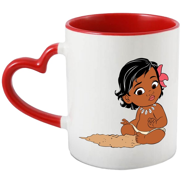 Cana Cu Moana – Inima Aventurii Colorata Vesel – Aventura, Copii si Curaj, Ceramica, 330ML, Cu Maner Inima Rosie si Interior Rosu
