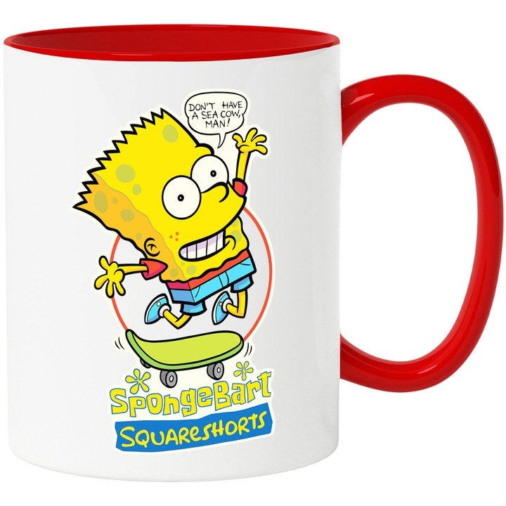 Cana Cu Simpson Curaj si Rasete, Aventuri si Prietenie Plina de Magie, Joaca si Distractie, Ceramica, 330ML, Cu Maner si Interior Rosu