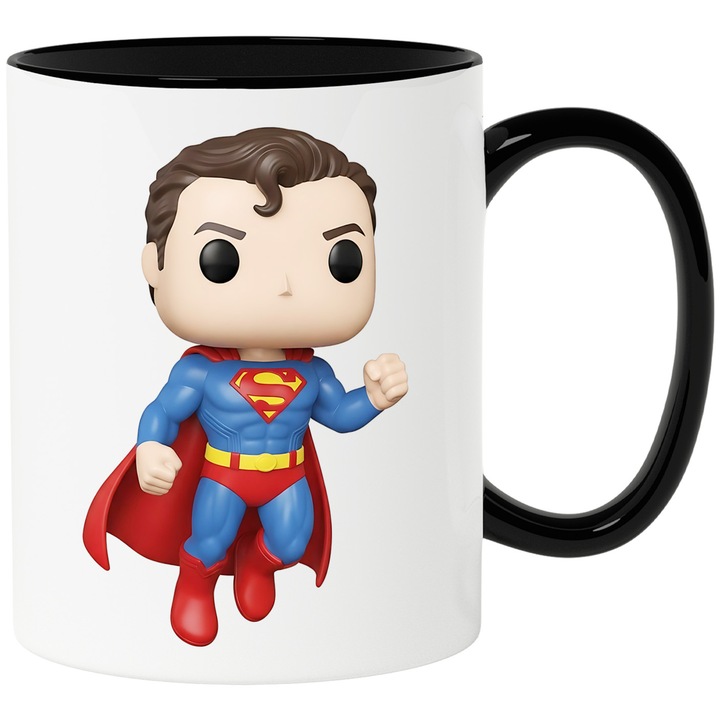 Cana Cu Superman Gardian Inaltator Puteri Extraordinare Protectia Copiilor, Ceramica, 330ML, Cu Maner si Interior Negru