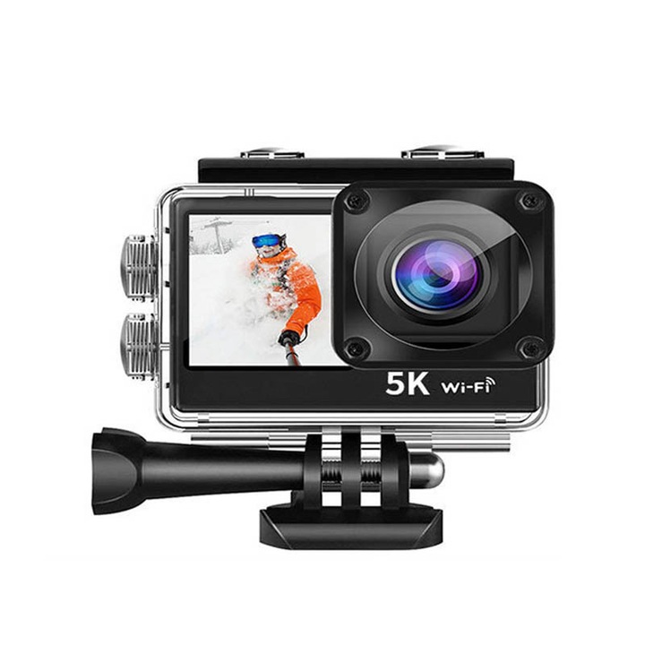 Cameră de acțiune ORBER, 5K/30Fps, 48MP, ecrane duale HD, neagră