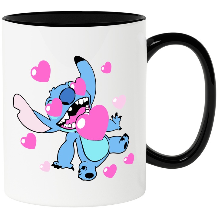 Cana Cu Stitch – Stele Dansatoare Printre Cocosi Colorate – Aventura, Copii si Magie, Ceramica, 330ML, Cu Maner si Interior Negru