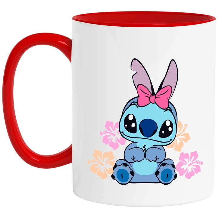 Cana Cu Stitch – Fluturi Veseli Pixel Curajosi Pixel – Prietenie, Emotie si Aventura, Ceramica, 330ML, Cu Maner si Interior Rosu
