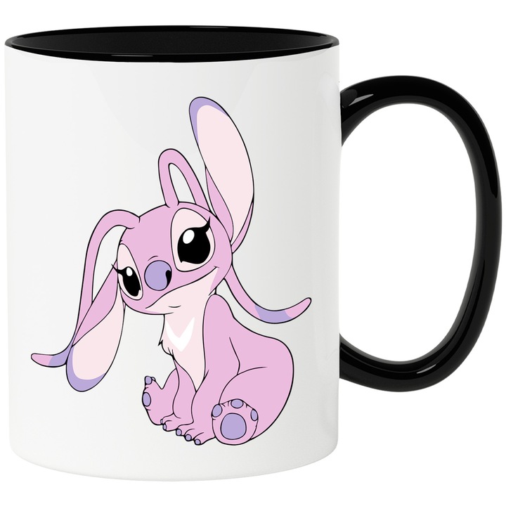 Cana Cu Stitch – Zambetul Aventurii Curajoase Pixel Vesel – Aventura, Copii si Distractie, Ceramica, 330ML, Cu Maner si Interior Negru