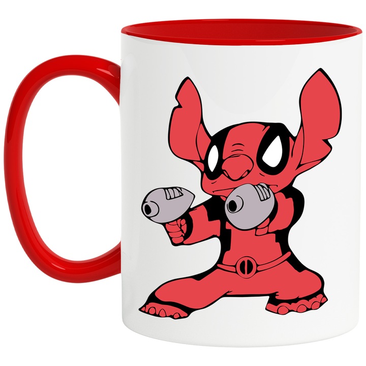 Cana Cu Stitch – Fluturi Veseli Pixel Curajosi Vesel – Prietenie, Emotie si Aventura, Ceramica, 330ML, Cu Maner si Interior Rosu