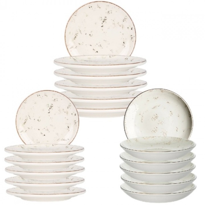 Set serviciu masa Bonna Grain 6 farfurii 19cm, 6 farfurii 25cm cu 6 farfurii supa 20cm 500ml