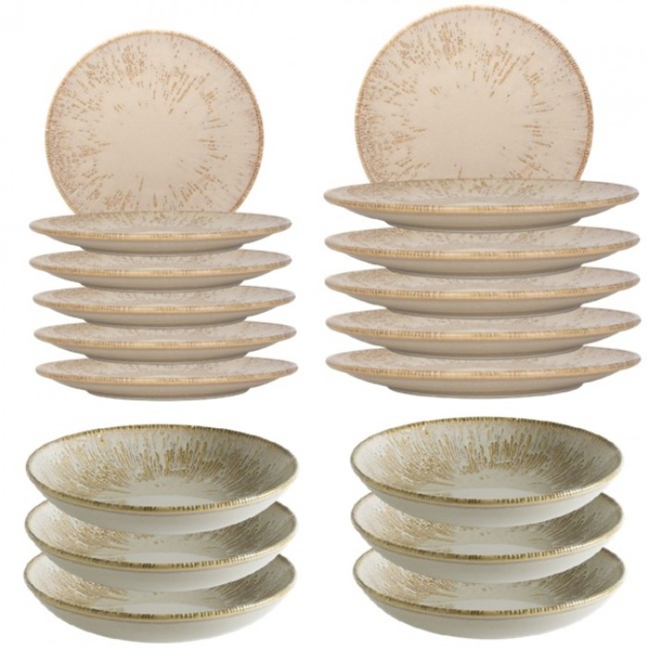 Set serviciu de masa Bonna Snell Sand 6 farfurii 19cm, 6 farfurii 23cm cu 6 farurii adanci 23cm, 1000ml
