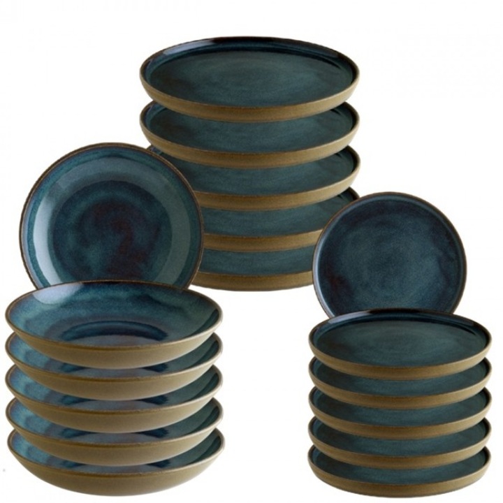 Set serviciu de masa Bonna Sphire Ocean 6 farfurii 22cm, 6 farfurii 28cm cu 6 farurii adanci 23cm, 1000ml