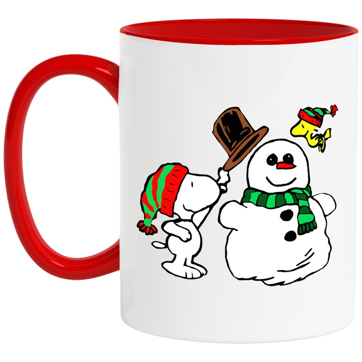 Cana Cu Snoopy – Fluturi Veseli In Parc – Aventura, Distractie si Copii, Ceramica, 330ML, Cu Maner si Interior Rosu