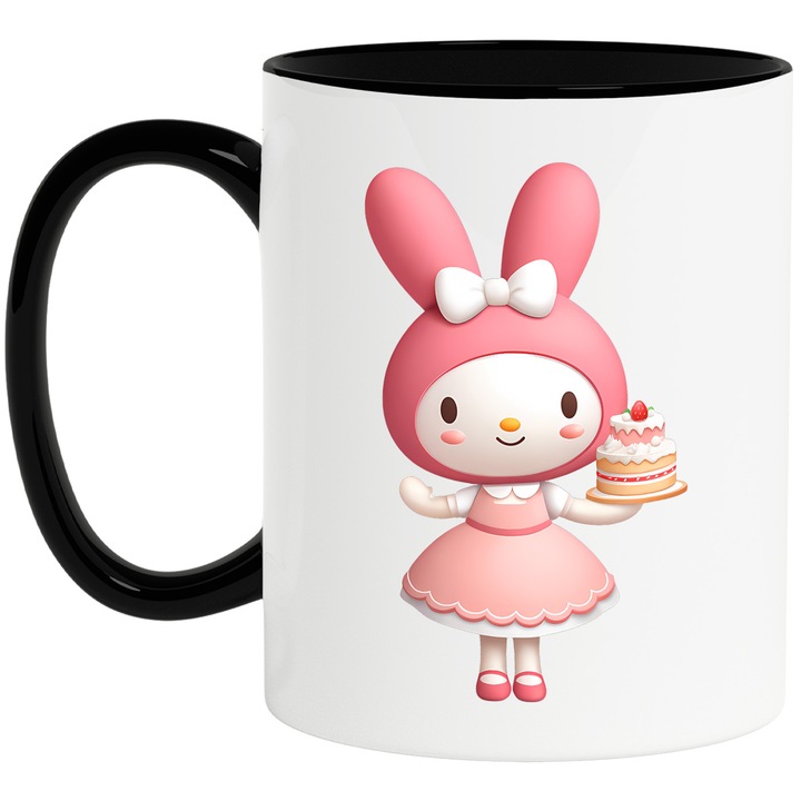 Cana Cu My Melody – Fluturi Veseli Pe Nori – Aventura, Copii si Aventura, Ceramica, 330ML, Cu Maner si Interior Negru