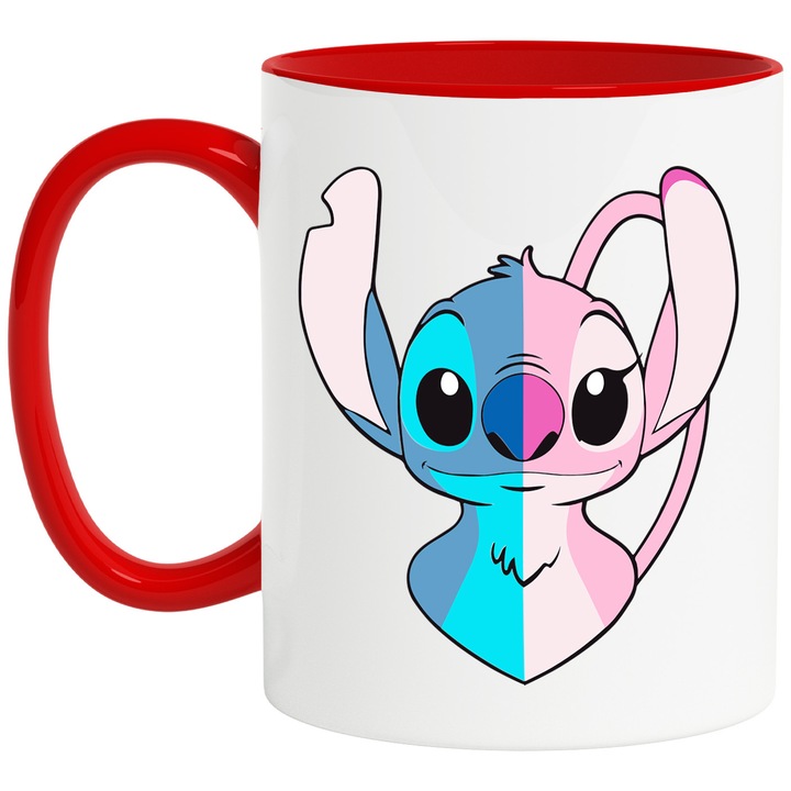 Cana Cu Stitch – Stele Dansatoare Pixel Curajoase Vesel – Prietenie, Emotie si Curaj, Ceramica, 330ML, Cu Maner si Interior Rosu